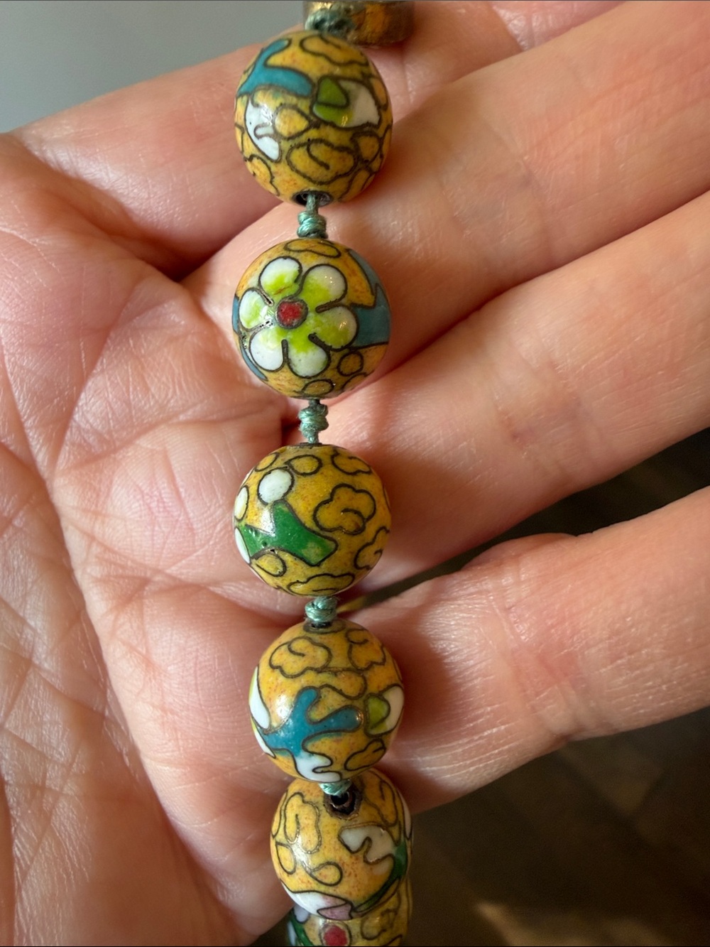 Vintage Cloisonne Necklace - Yellow